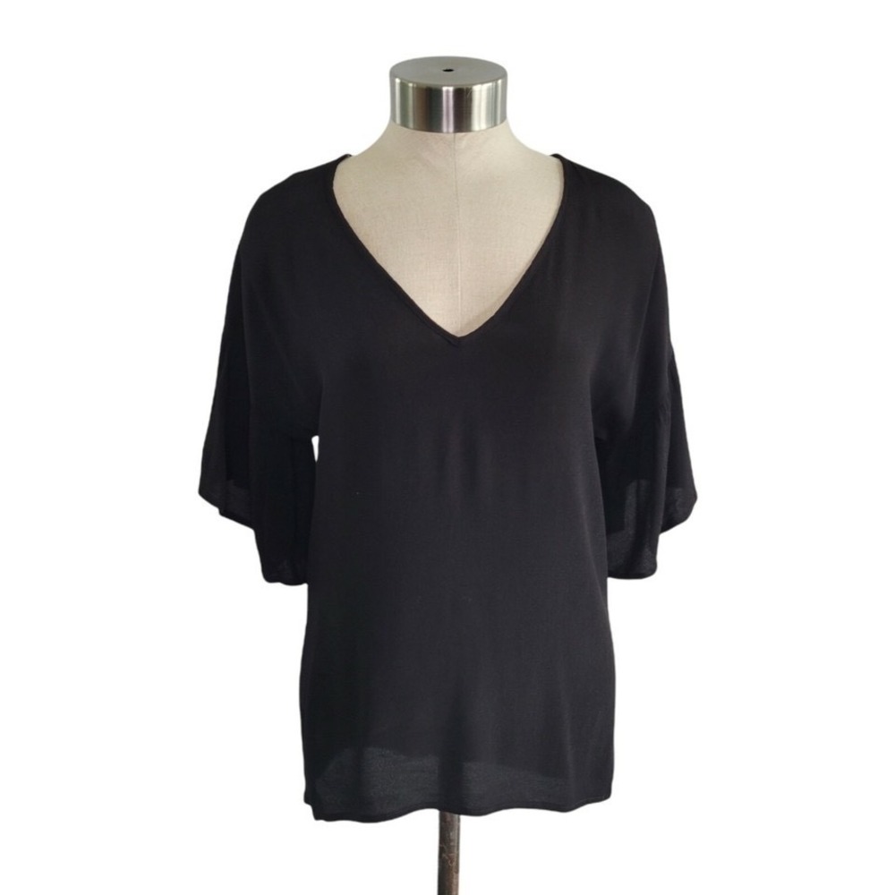 Blue Rain by Francesca's Black Flutter Sleeve V-neck Semi-sheer Chiffon Top XS